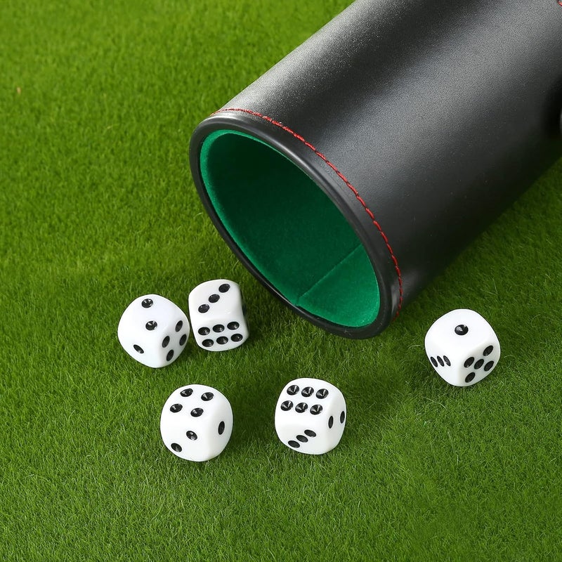 GWHOLE Leather Dice Cup Set with Storage Compartment Felt Lining Shaker with 5 Dot Dices for Farkle Yahtzee Games Playing Birthday Gift, Green - Image 5